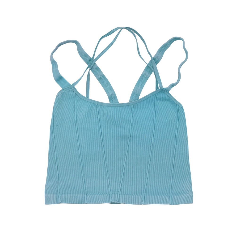 Free People Movement Stay With Me Cropped Cami Blue Size M Ribbed Built-In Bra
